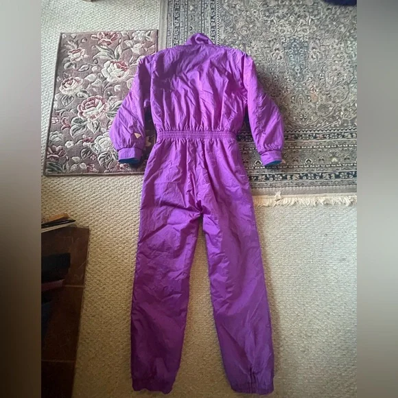 Vintage 80s One Piece Ski Snowboarding Suit Purple Turquoise Size 16 by Fera - Picture 11 of 17